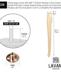 Illustration of 30-inch solid wood furniture leg with European carving and installation guide.