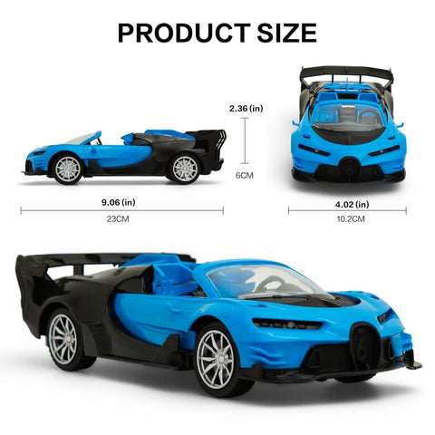 One Eighteen Scale RC Car For Indoor And Outdoor Racing, Fast Electric Sport Toy With LED Headlights and Product Dimensions