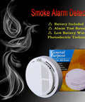 Zero Headache 10 Year Battery Smoke Detector And Alarm With Photoelectric Sensor For House And Bedroom Safety Straight Up Dependable Bulletproof 2 Pack Ul217 Certified, smoke alarm with packaging on black background.