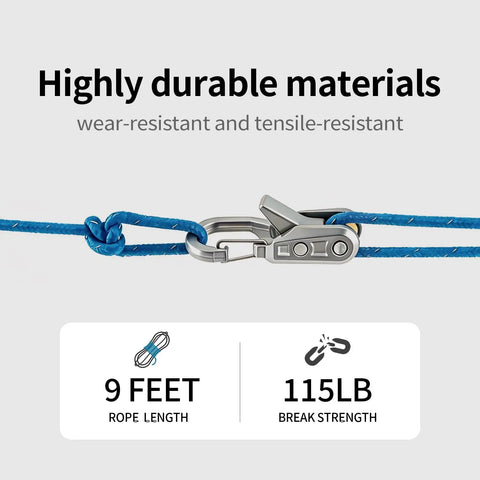 Highly durable Six Pack Metal Rope Adjusters With Rustproof Brass Cam Tensioners and 9 Foot Reflective Braided Cords