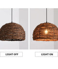 Cozy Vibe Rattan Pendant Light Fixture With Beach Wicker Dome Shade, Adjustable Cord, Natural Brown, Light On and Off