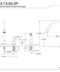 Technical drawing of Vintage Go To 8 Inch Centerset Kitchen Faucet With Sprayer In Antique Copper, dimensions and details shown