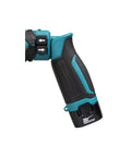 Close-up of the handle and controls on the Super Compact Cordless Pencil Drill Offering Slick Ratchet Action And 21 Position Torque Control Built Tough For Cramped Spaces And Weekend Repair Work Lightweight Body With Handy Led Lamp.