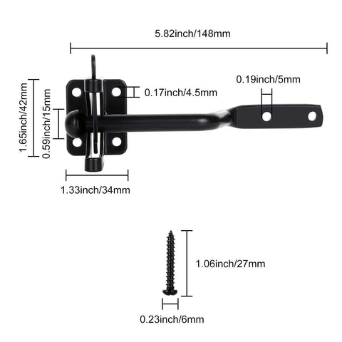 2 Pack Gate Latch For Wooden Fences, Gravity Self Locking, Heavy Duty Stainless Steel Hardware Kit with measurements