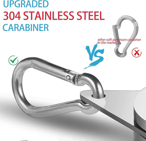 Premium Aluminum Flag Pole Rings Featuring Smooth Three Sixty Rotation And Corrosion Resistant Locking Clips To Keep Your Banner Rolling Clean And Tangling Free On Windy Days For Half To One Inch Diameter Masts Silver Two Pack with 304 stainless steel carabiner.