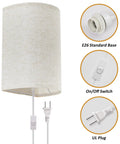 Plug In Wall Sconce Set of Two With 3 Color Modes Warm White Soft White Daylight White Industrial Vintage Vibe Wall Lights With On Off Switch For Bedroom Living Room Hallway Porch, beige linen shade, E26 standard base, on/off switch, UL plug