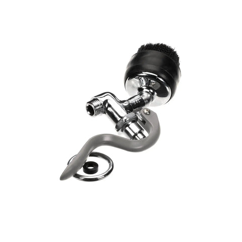Pro Grade Angled Spray Valve With Brush Attachment, 1.15 GPM, Black Nylon Brush, Chrome Plated Brass Body shown on white background