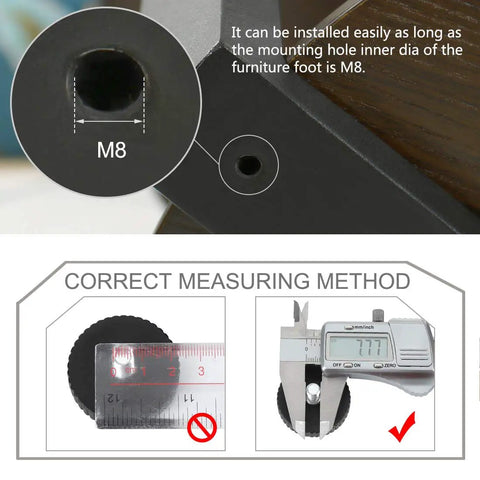 Adjustable M8 Leveling Feet for Furniture Legs, 40mm Base Floor Protectors, Height Adjustment 9 to 24mm, installation guide