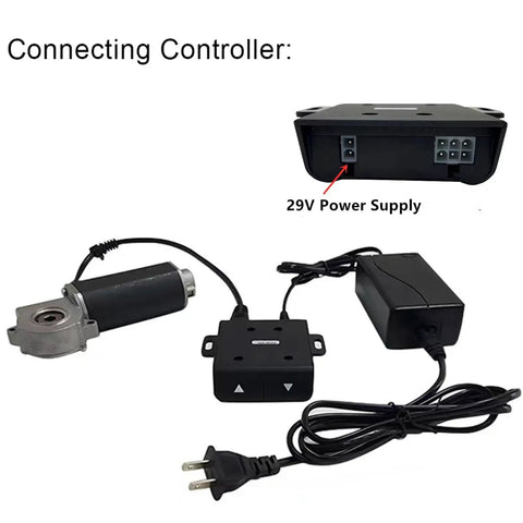 29V Power Adapter for Adjustable Bed Frames and Desks, 2A DC Charger Cable Included, showing connection layout