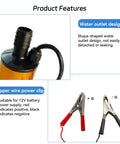 DC 12V 80W Submersible Water Pump for Diesel Oil and Fuel Transfer featuring water outlet and copper wire power clips