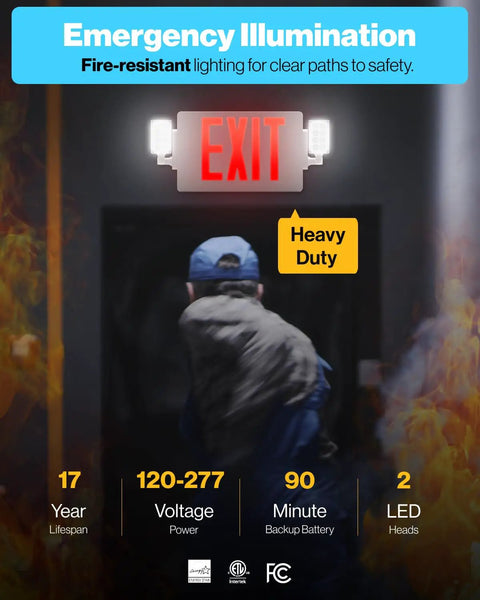 12 Pack Exit Signs With Emergency Lights Red 6-Inch High Letters Adjustable LED Side Lighting Backup Battery 120-277V