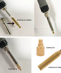 Seven Piece Heat Set Insert Tips Kit For Soldering Iron With Adapter, 900M T18 ST Series, showing adapter and brass tips