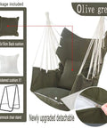 Weather Resistant Hammock Chair Stand With Hanging Swing Chair Included For Indoor Outdoor Use, olive green with cushions
