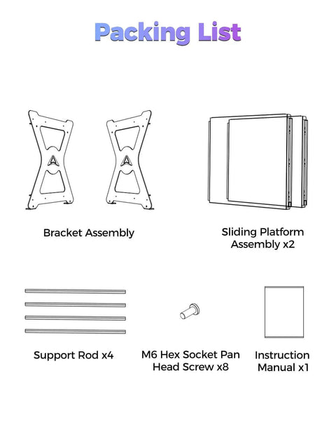 Packing list for Rock Solid CFS Workstand For 3D Printing With Dual Layer Pull Out Design And 15 Kg Load Capacity.