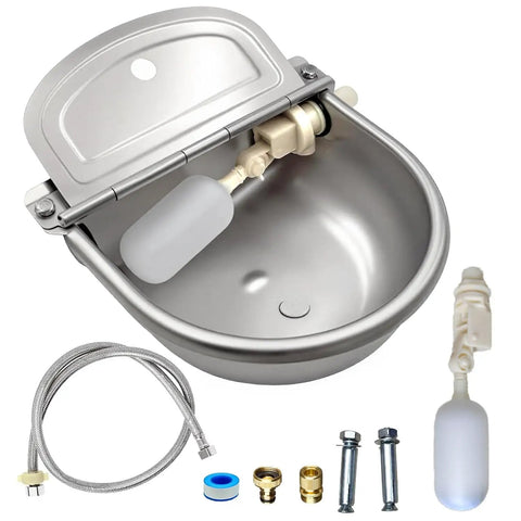 Built Tough Automatic Water Bowl Made From Pure 304 Stainless Steel For Big Pups And Barn Animals Comes With Reliable Float Valve.
