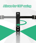 Top Grade Carbon Steel Two Pack Badass Five Inch J Bolt Gate Hinges showing 180° swing capability, with sealed bearing and black finish.