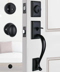 Matte Black Front Door Handle Set With Deadbolt And Keyed Entry For Exterior Doors, Reversible, Adjustable Hole Spacing