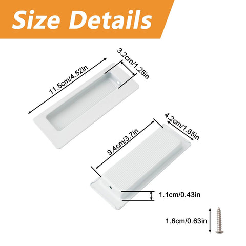 Size details of 2 Pack Rectangular Recessed Concealed Door Handles 115mm Embedding Sliding Cabinet Pulls Stainless Steel White Finish