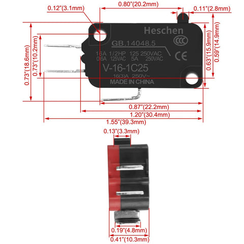 Rock Solid Heavy Duty Spdt Micro Switch With A Rugged Pin Plunger Actuator And Crisp Snap Action 16Amp 125 250Vac dimensions and details image.