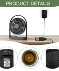 Rugged Ride Ready AC DC Converter Adapter plugs into wall outlet, powering a portable fan with a compact design.