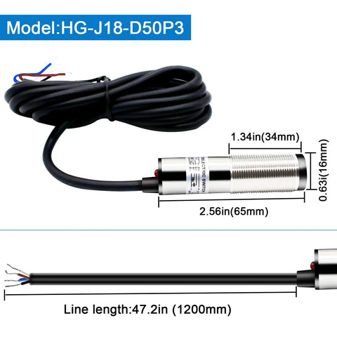 12V And 24V Laser Sensor Photoelectric Switch PNP NO NC M18 Four Wire Input 10 To 30VDC with dimensions and cable length