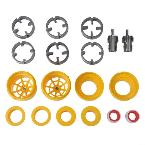 Heavy Duty Pvc Pipe Threader Kit With Electric Drill Opener For Double-Ended 4 And 6 Point Pipes, includes yellow and metal parts.