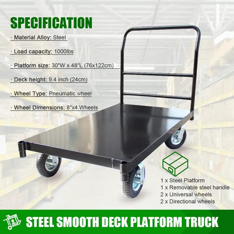 Heavy Duty Steel Platform Truck Smooth Deck Flatbed Dolly 1000 Lb Capacity Portable Cargo Cart 48 by 30 Inch Shop Workhorse Easy Glide Swivel Wheels Warehouse Hauler Move Without The Hustle