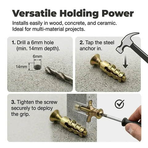 Steps to install Pro Grade Heavy Duty Door Hinge Repair Kit With 6x14mm Short Expansion Screws for wood doors