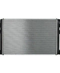 Built Tough Engine Cooling Radiator For Volkswagen E Golf Electric Platform 2015 To 2019, silver aluminum with black fittings.