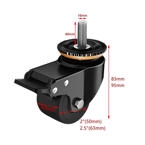 Heavy Duty Industrial Caster Wheels With Top Plate Swivel For Furniture And Workbenches, 360 Degree Noiseless Rolling Castors, size measurements