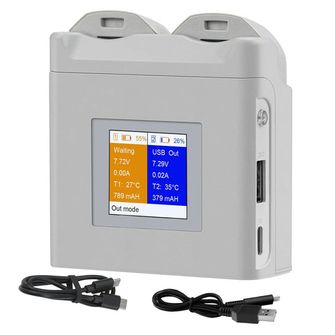 Portable Dual Bay Drone Battery Charger With Color Screen Display Ultra Fast Charge Easy Readouts For Charge Levels And Current Compact ABS