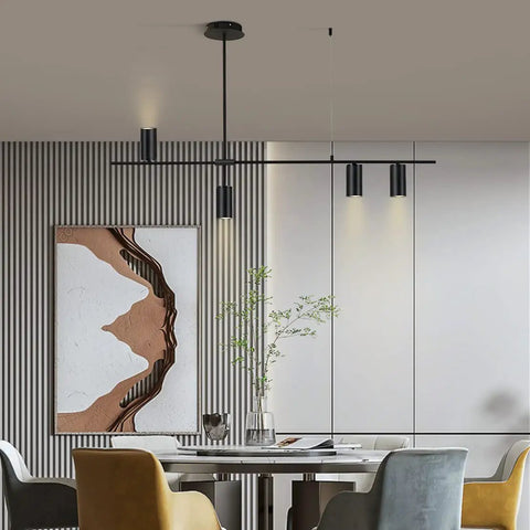 Dining room with Dope Matte Black 4 Light LED Track Lighting Kit With Adjustable 4 Way Ceiling Mount Linear Spotlights