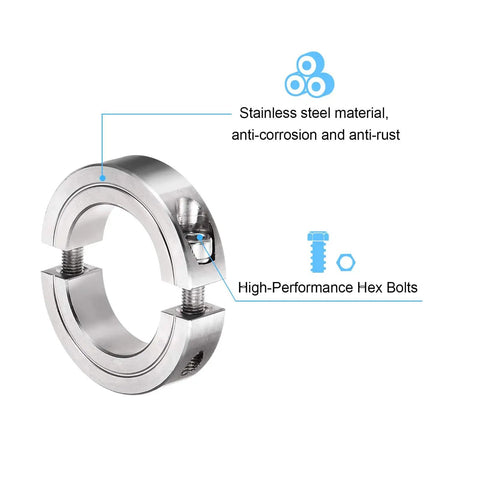 2 Pack Heavy Duty Double Split Shaft Collar Clamp On Set Screw For One And Three Eighths Inch Rod Two And A Quarter Inch OD Nine Sixteenth Inch Width 304 Stainless Steel