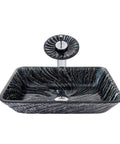 USZWBY Bathroom Vessel Sink, Tempered Glass Artistic Vessel Bowl Sink countertop installation, rectangular with waterfall faucet.