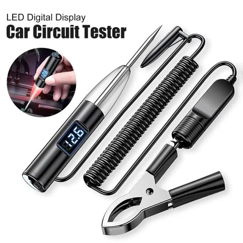 Tough As Nails Automotive Circuit Tester With Live Voltage Reader, LED display, probe, and ground clip for vehicle diagnostics.