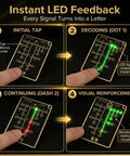 LED Edition Morse Code Trainer Card Pro Interactive Pocket PCB Kit For Adults depicted with LED feedback and instructions