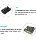 DIP IC Socket Adapters Set 2.54mm Pitch 2 Row With 14 And 16 Flat Pins For Soldering On PCBs shown with usage tips and advantages