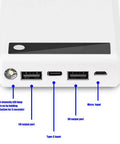 Rugged Six Slot Battery Enclosure With Real Time Digital Display For Portable Road Trips And Campouts Plug And Play Usb Charger Case showing USB ports and LED lamp.