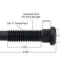 Beefed Up Oversized Wheel Studs With Coarse Threads And Short Knurls Super Tough 5/8 Inch Replacement Hardware For Hot Rods And Work Trucks Set Of Five, showing dimensions and details.