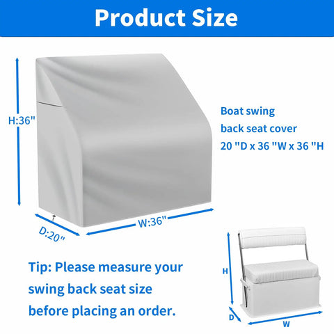 Rugged Waterproof Boat Swing Back Seat Cover 600D Marine Grade Polyester Canvas Swingback Cooler Seat Cover Grey 20D x 36W x 36H
