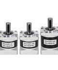 NEMA 23 Stepper Motor Planetary Gearbox With 8mm Input Shaft And 10:1 Reduction Ratio, three sizes shown for various applications.