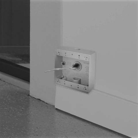 Mounted Two Gang White Weatherproof Junction Box Four Point Five By Four Point Five Inch Two Inch Deep With Three Half Inch Threaded Holes