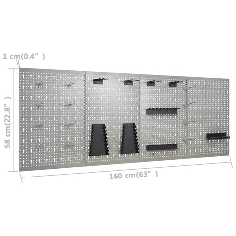 Beefy 63 Inch Heavy Duty Workbench with perforated wall panels showing detailed dimensions