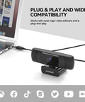 Straight Up Crisp 1080P Full HD Webcam With Dual Echo Busting Mics And 90 Degree Wide Angle View Plug And Play USB Camera connected to laptop.