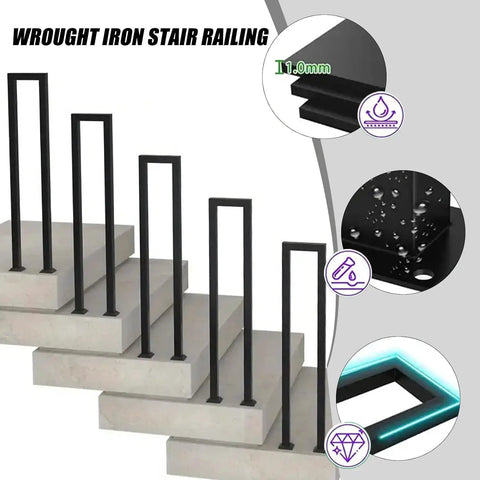 Floor Mounted U Shaped Stair Handrail Matte Black Heavy Duty Iron Railing Indoor Outdoor Steps with sleek design and sturdy support