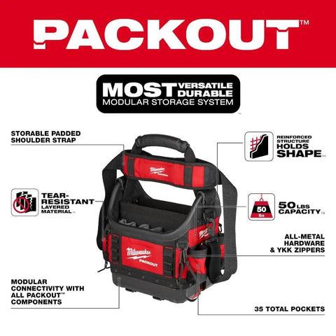 Packout 10 Inch Structured Tote For Tools And Gear, Durable Black Tool Organizer With modular storage and padded shoulder strap