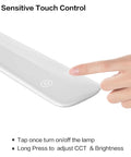 Close-up of touch control on Ultra Versatile LED Desk Lamp With Clamp, Flexible Gooseneck, Dimmable Touch Control, showing finger operation.