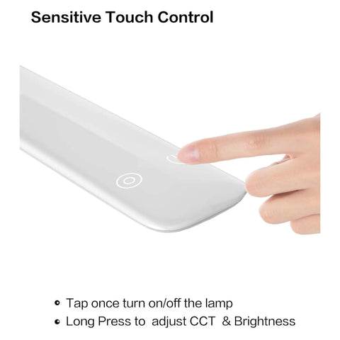 Close-up of touch control on Ultra Versatile LED Desk Lamp With Clamp, Flexible Gooseneck, Dimmable Touch Control, showing finger operation.