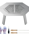 Dope 19.5 Inch Heat Deflector For Solo Stove, stainless steel diffuser with hook handle, 3 legs, gloves, screwdriver, hooks shown