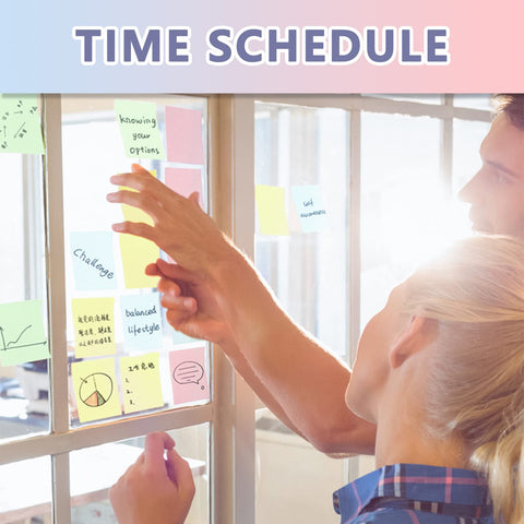 Seven Size Sticky Notes And Tabs Set With Multicolor Neon Index Tabs And Divider Notes For Office School Planner And Book Marking A 710 Piece Bulk Pack To Keep You Organized For Home And Office Use on window with people planning